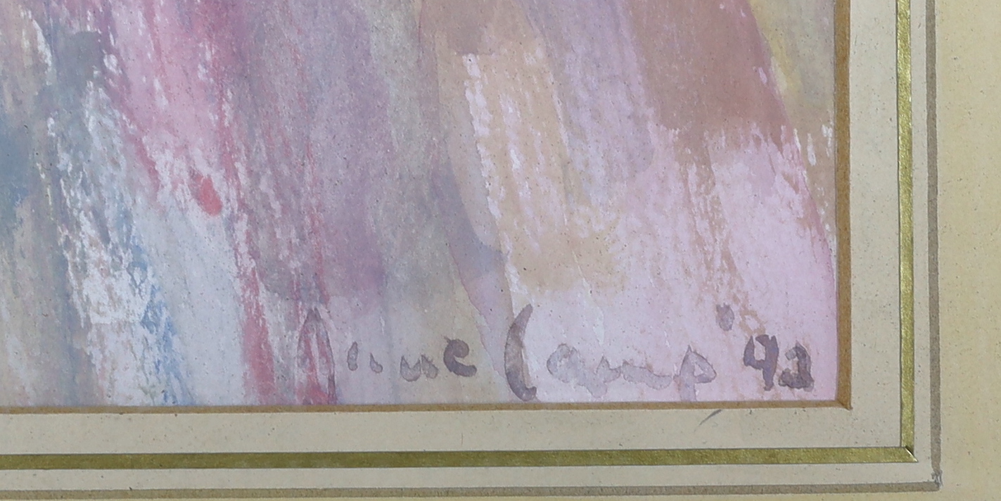 Jane Camp (Contemporary), watercolour, Interior with seated woman, signed and dated '93, 35 x 25cm